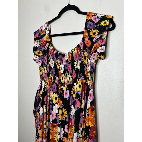 Torrid Dress Floral Maxi Challis Off Shoulder Ruffle Layered Smocking Size 1X - Picture 12 of 14